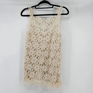 Boho Crochet Tank Top Cream Beige Sleeveless‎ Small Layering Hippie Festival